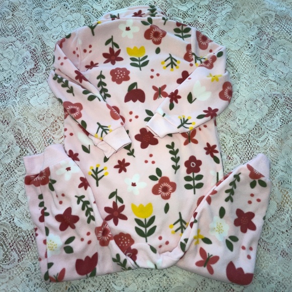 Carter's Baby Girl 24M Floral Fleece Romper Super Soft Zip Up Pink Pockets Sweet - Picture 5 of 9